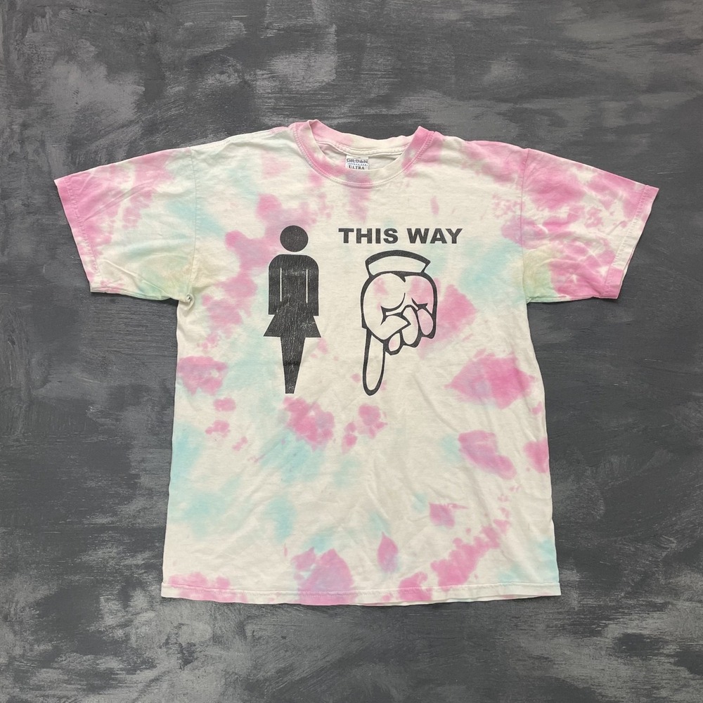 Vintage Tie Dye Stag Night‎ Graphic T-Shirt Men Medium Pink 2000s Gildan
